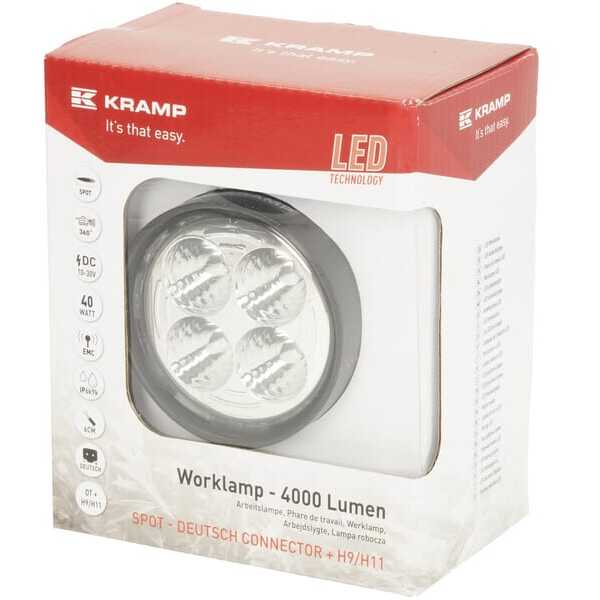 John Deere Phares de travail ronds à LED - LA10551SP - Lampe de travail LED, 40W, 4000lm, ronde, blanche, 10/30 V, 84x126x71.8mm