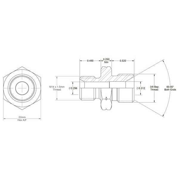 John Deere Raccords à vissermétrique x mâle BSP - VNBM0614ISO6149 - Raccord M/M 3/8 B x M14X1,5 ISO6149
