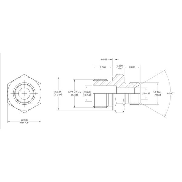John Deere Raccords à vissermétrique x mâle BSP - VNBM0827X2ISO6149 - Raccord M/M M27x2 X 1/2 BSP